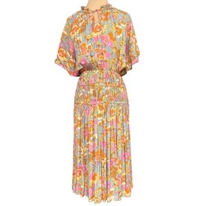 dress ETRO vintage XS/S silky rayon who hippie whimsy flutter sleeve 43" long